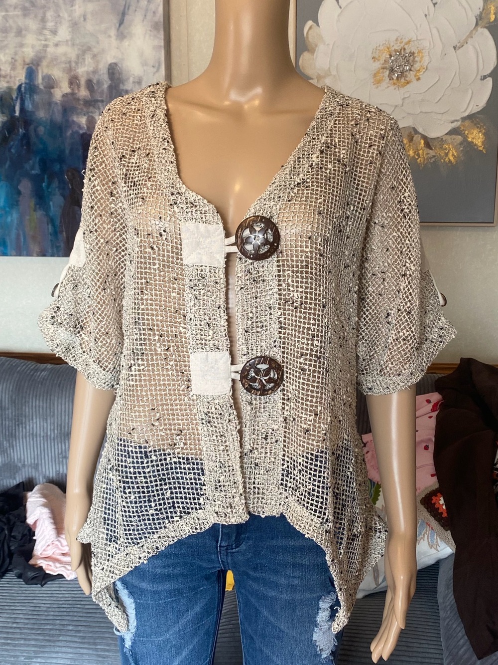 Kaktus Beige Crochet Layering Top